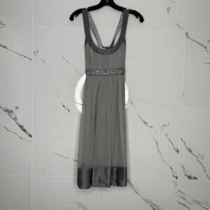 Shoshanna Women's dress Gray Silk Empire rhinestones rhinestones midi Y2K Size 4